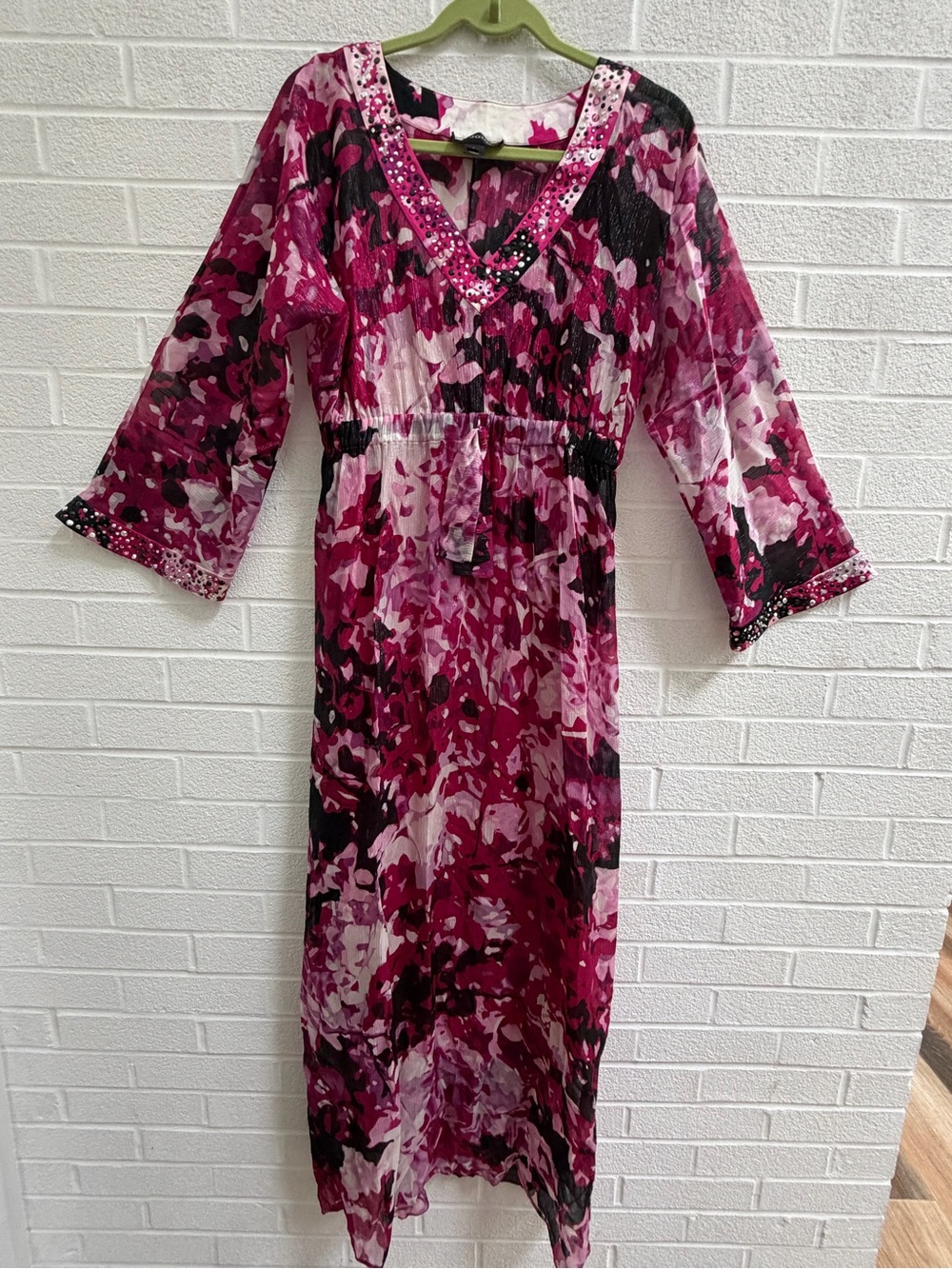 St. John Pink Magenta and Black Abstract Maxi Dress
